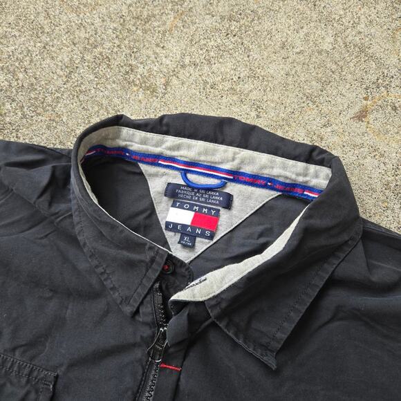 Vtg 90s TOMMY HILFIGER Tommy Jeans Embroidered Logo Colorblock Zip Up Shirt XL - Picture 5 of 7